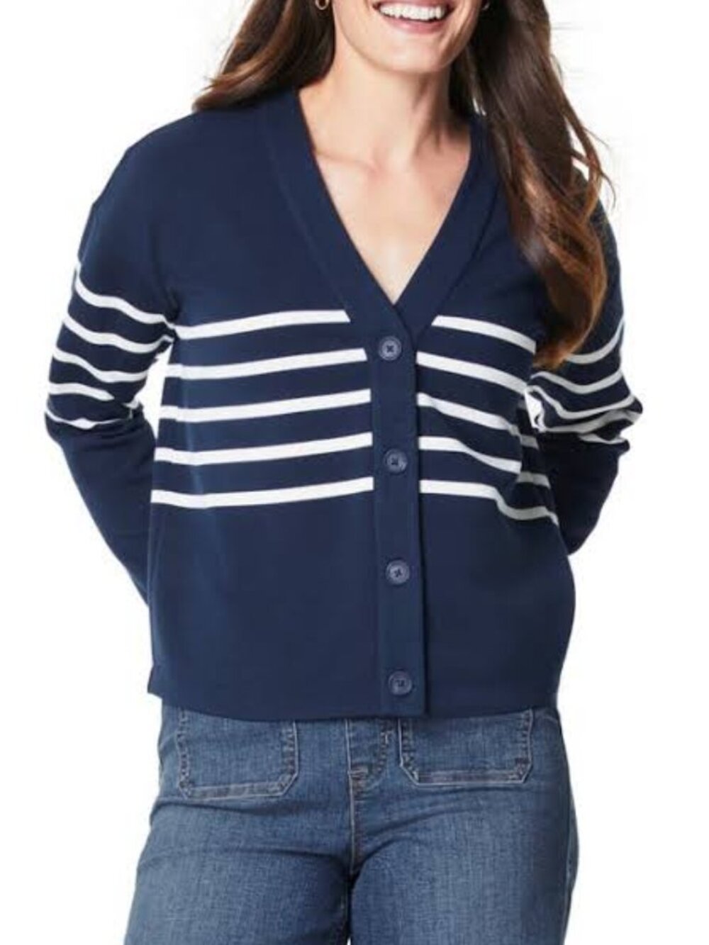 SPANX AirEssentials Womens M Navy White Stripe Cardigan NWT Preppy Quiet Luxury